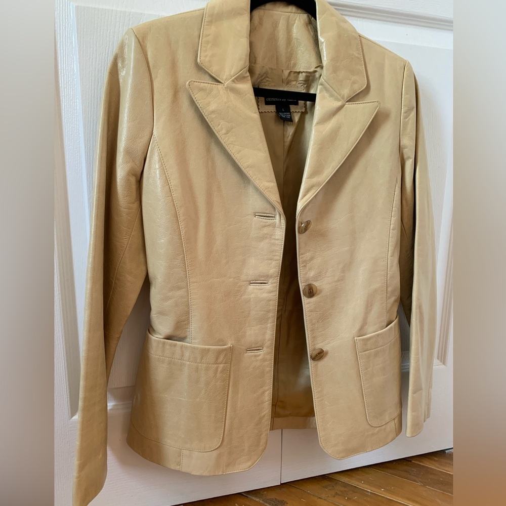 Vakko Tan Leather Blazer